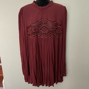 Free People Long-sleeve Dress With Lace Details